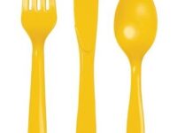 SBCUT - 8 Settings School Bus Yellow Plastic Cutlery